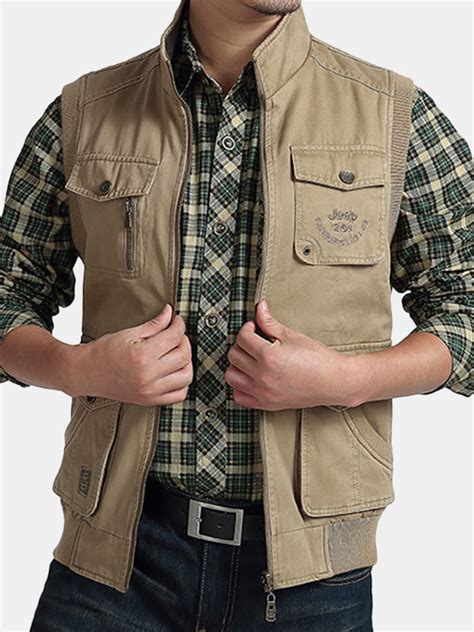 Plus Size Casual Outdoor Washed Double Sided Wear Multi Functions Vests