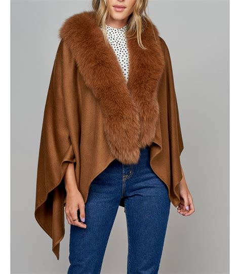 Cashmere Wool Poncho With Fox Fur Collar