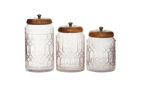 Set Of 3 Antiqued Clear Glass Canisters Living Spaces