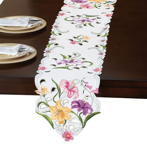 Collections Etc Floral Spring Table Linens Embroidered Garden Lilies