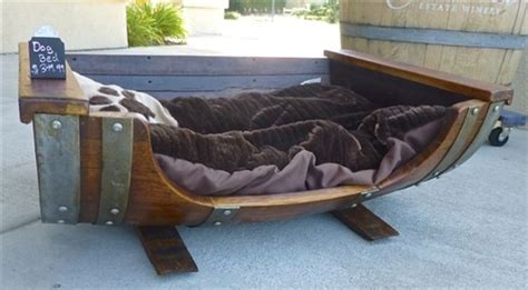 Rewined Designs Oak Barrel Dog Bed With Cushion Wine Furniture