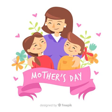 Fondo Día De La Madre Madre Con Sus Hijos Vector Gratis