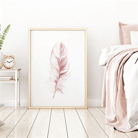 Blush Pink Feathers Watercolor Print Set Of 3 Instant Art Etsy