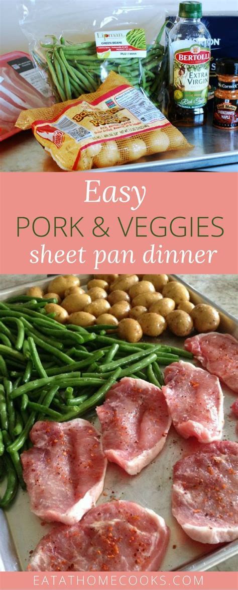 So easy to make with just a few simple ingredients. Baked Thin Pork Chops and Veggies Sheet Pan Dinner | Pork recipes, Pork dishes, Food