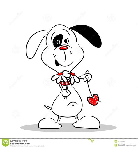 A Cartoon Dog Holding Flowers And A Love Heart Stock Photo Image 32245560