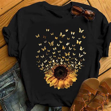 Adorable Butterfly Sunflower T Shirt Gift For Women Girls Etsy