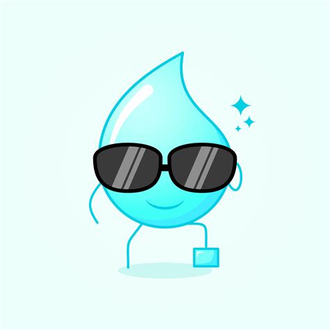 cute water cartoon with smile expression black eyeglasses one leg raised and one hand holding