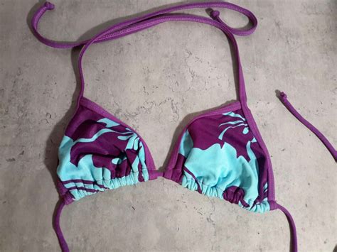 Womens S Purple And Turquoise String Bikini Top Floral Hawaiian Surf