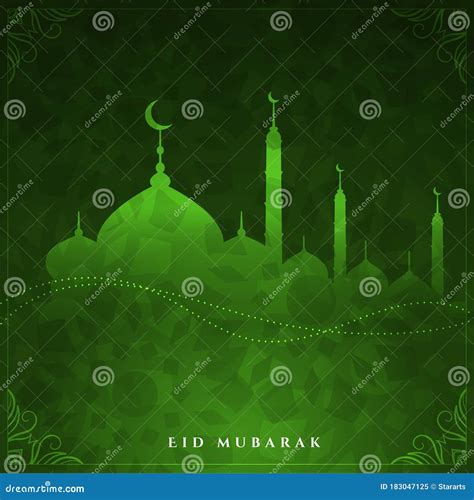 Shiny Eid Mubarak Green Color Design Background Stock Vector