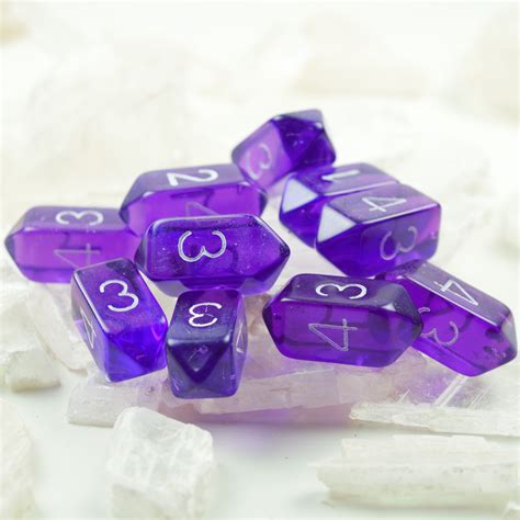 Transparent Crystal 10d4 Dice Set Crystals Dungeons Dragons Purple