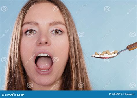 Woman Patient Taking Pills Tablets Drug Addict Stock Photo Image Of