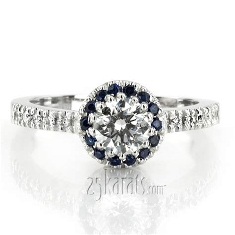 Classic Halo Engagement Ring With Sapphire And Diamond Accent Ct