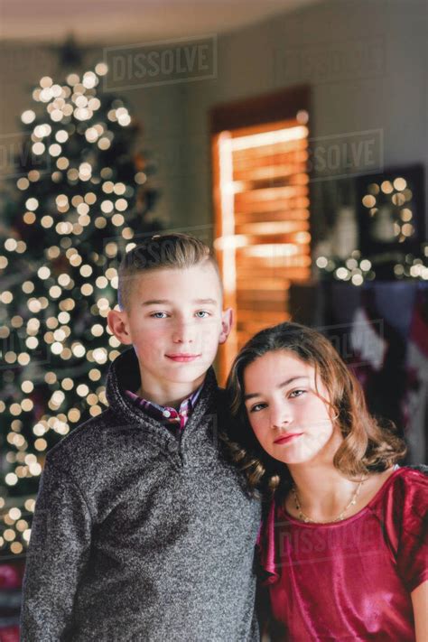 Twin Brother And Sister At Christmas Stock Photo Dissolve