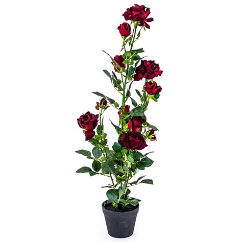 Red Rose Plant In Black Pot Home Accessories Artificial Plants