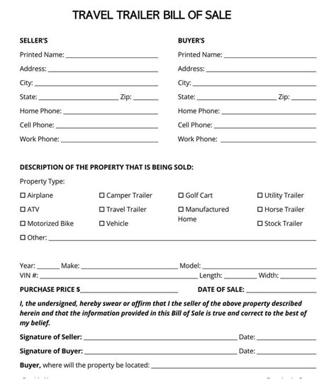 trailer bill  sale form  forms templates