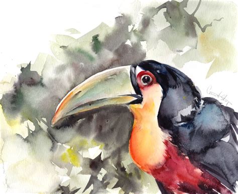 Original Watercolor Painting Toucan Painting Tropical Bird