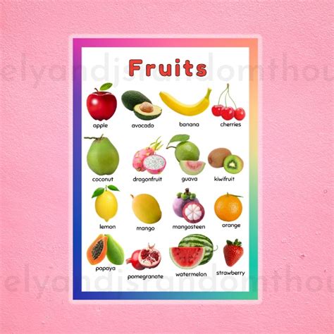Laminated Charts Fruits Educational Charts A4 Size Shopee Philippines