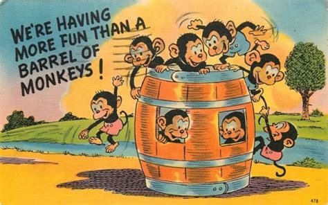 Linen Comic Postcard G322 Were Having More Fun Than A Barrel Of Monkeys
