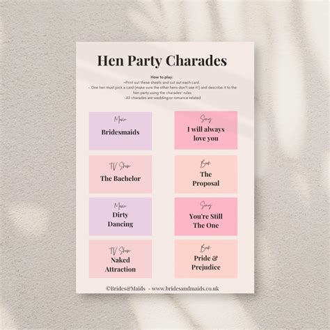 Hen Party Charades Free Printable Charades Cards Bridesandmaids