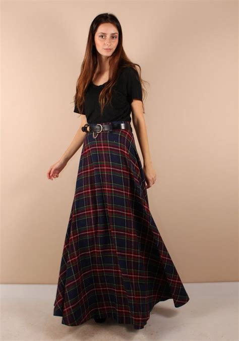 Vintage 70s Plaid Maxi Skirt Super Long And Flowy