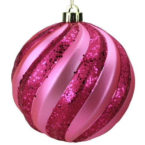 Cerise Pink Glitter Swirl Shatterproof Christmas Ball Ornament 6