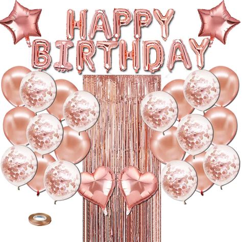 Rose Gold Birthday Party Supplies Happy Birthday Banner Star Heart Foil Balloons Rose Gold