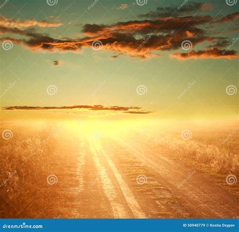 Colorful Sunset Over Country Road On Dramatic Sky Stock Image Image