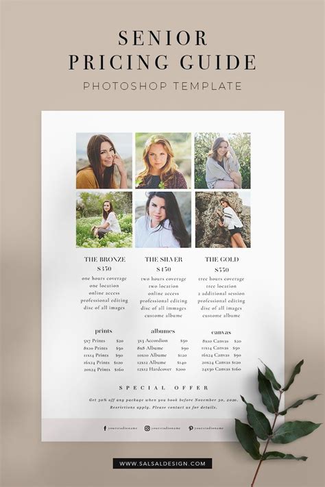 Senior Photography Pricing Photoshop And Canva Template Price Etsy