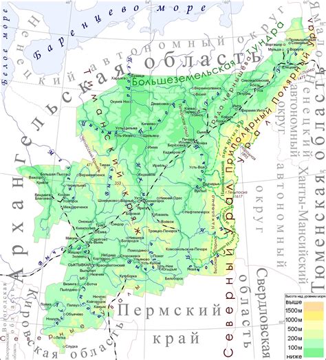 Республика Коми на карте России с населенными пунктами в хорошем качестве со спутника