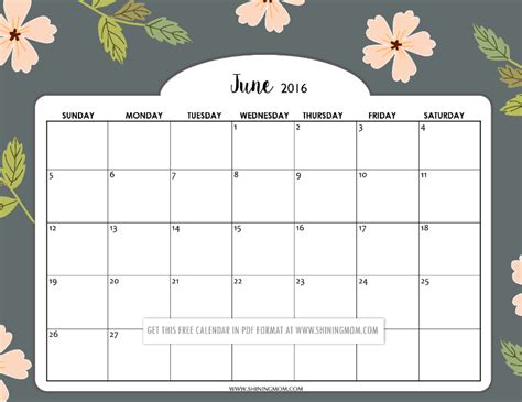 Pretty Printable Calendars For June