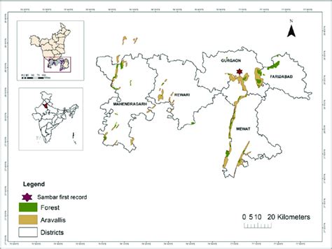 Map Showing First Record Of Sambar From Aravallis In Gurgaon District