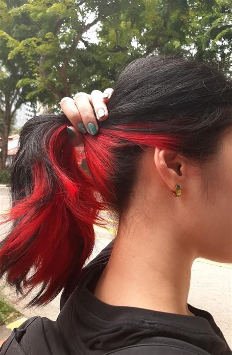 Black Hair Dyed Red Underneath Hair Color Underneath Hair Color Streaks Peekaboo Hair