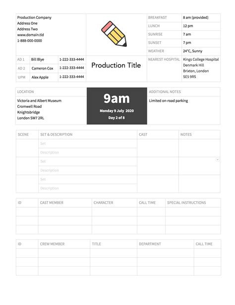 Free Call Sheet Template 2021 Boords