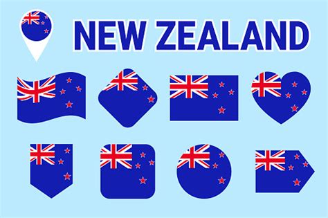 Ilustración De Colección De La Bandera De Nueva Zelanda Iconos Vector