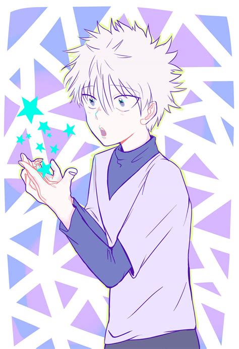 Download Cute Killua Being Amazed And Holding Blue Stars Wallpaper