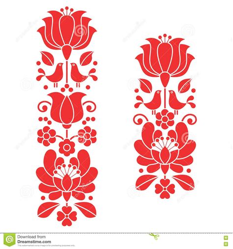 Kalocsai Red Embroidery Hungarian Floral Folk Art Long Patterns
