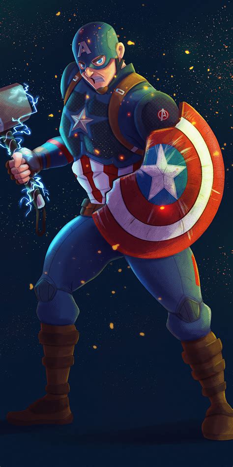 1080x2160 Captain America Mjolnir Artwork 4k 2020 One Plus 5thonor 7x