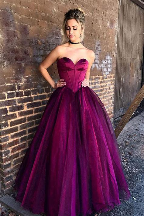 Ball Gown Sweetheart Purple Tulle Long Prom Dress Formal Evening Dress Okdresses