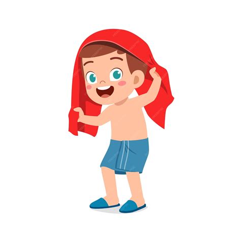 Premium Vector Little Kid Dry Body With Towel After Bath
