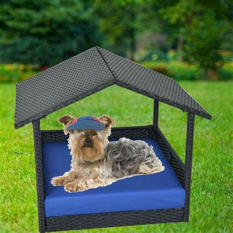 Outdoor Wicker Dog Pet Bed With Shade Ro