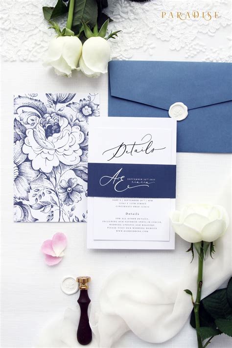 Adlin Dusty Blue And Navy Elegant Wedding Invitation Sets White Wax