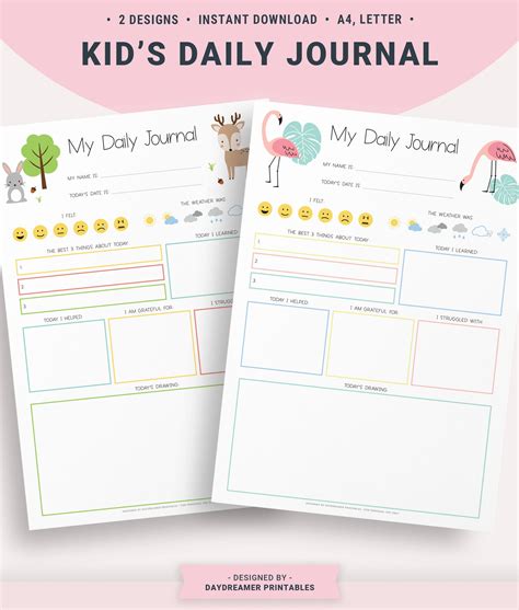 Kids Daily Journal Printable Journal For Kids Diary For Etsy