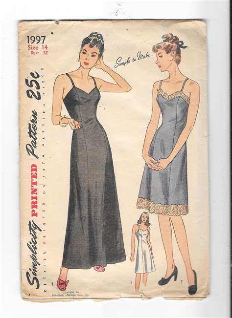 Vintage 1940s Simplicity Day And Evening Slip Sewing Pattern Size 14