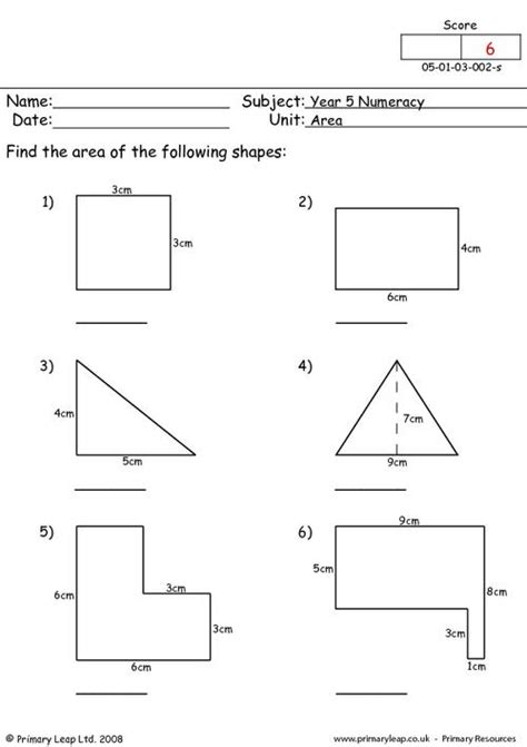 Numeracy: Area | Worksheet | PrimaryLeap.co.uk