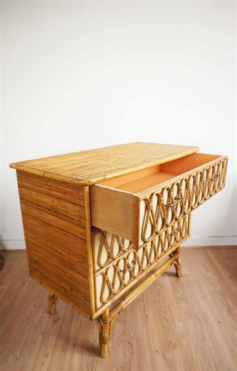 Vintage Rattan And Bamboo Dresser