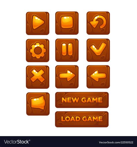 Mobile Game Ui Collection Of Icons And Buttons Vector Image