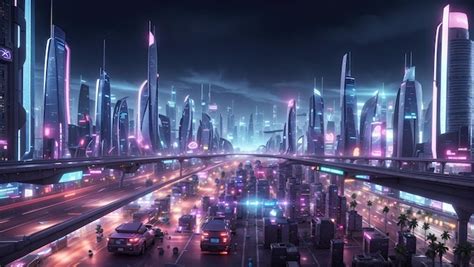 Premium Ai Image Bustling Futuristic Cityscape At Night