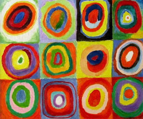 Framed Oil Painting Kandinsky Squares With Concentric Circles Repro