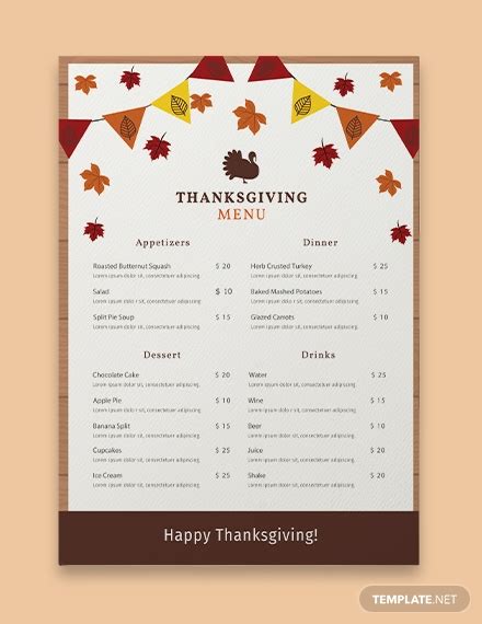 thanksgiving menu template word psd indesign
