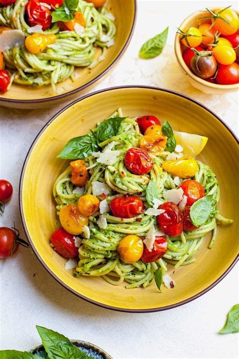 Creamy Avocado Pesto Pasta With Blistered Tomatoes Two Peas And Their